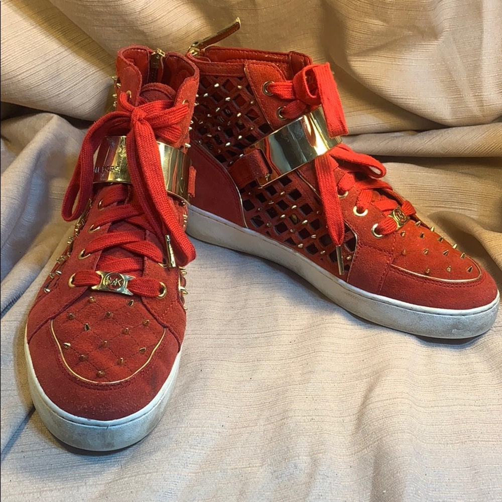 Michael Kors leather high studded sneakers w/zippr - Picture 1 of 16